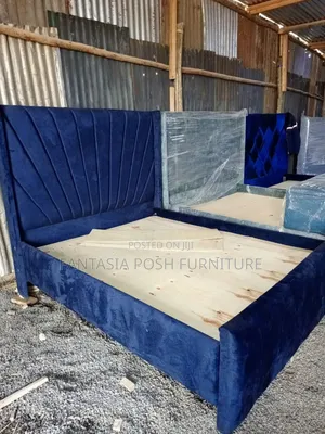 5x6 Navy Velvet Channel Bed - Free Delivery