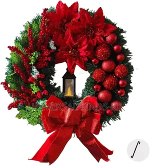 Christmas Front Door Wreath Artificial Red Berry Grass Bow 30cm