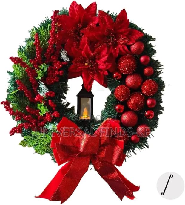 Christmas Front Door Wreath Artificial Red Berry Grass Bow 30cm - thumbnail 3