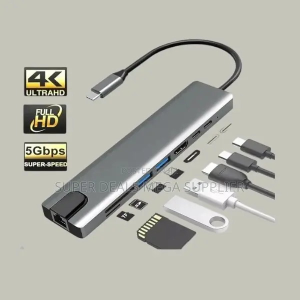 Type C 8-in-1 Hub With Hdmi, Pd Charging, Sd/Tf Card And Usb 3.0