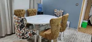 Mxed Fabr Oval Marble 6-Seater Set