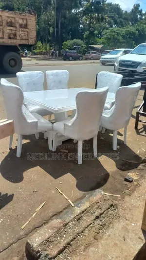 Double Stand Marbled 6-Seater Dinning Table Set