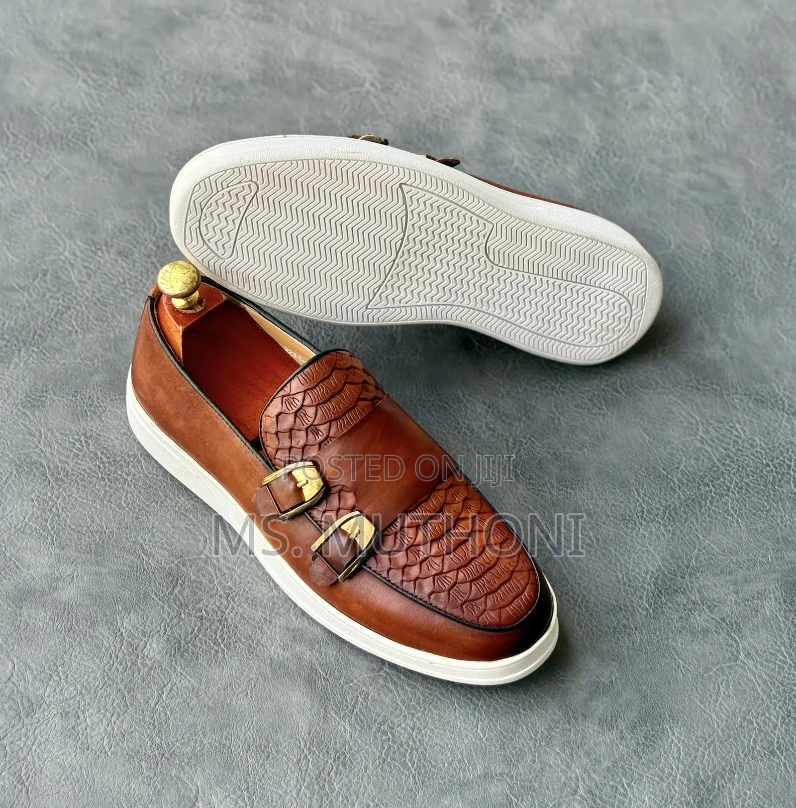 Alligator Texture Double Monk Casuals W/ White Rubber Sole Size 49-46