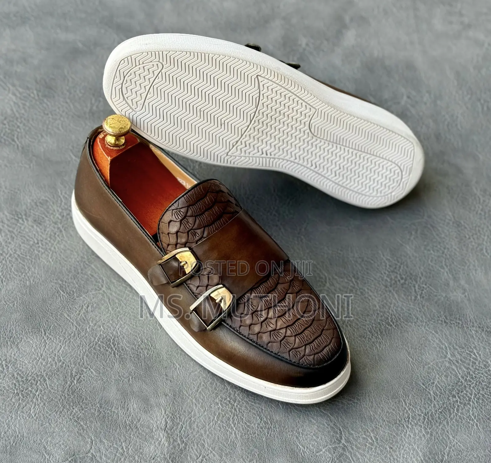 Alligator Texture Double Monk Casuals W/ White Rubber Sole Size 49-46