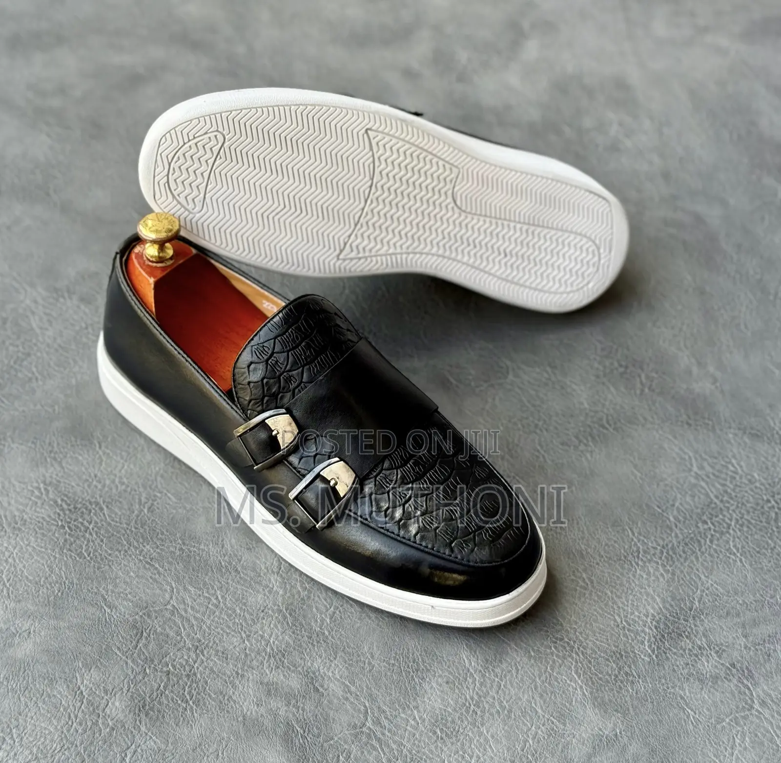 Alligator Texture Double Monk Casuals W/ White Rubber Sole Size 49-46