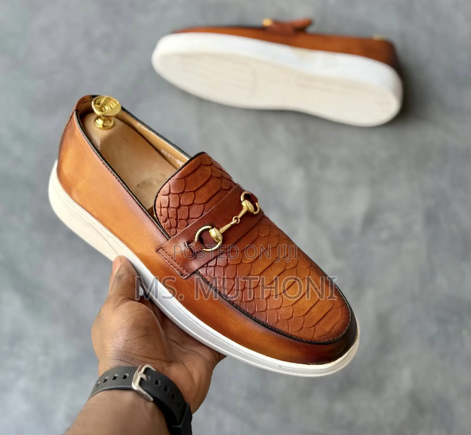 Leather Horsebit Loafers With a Textured Scale Pattern Size 39-46