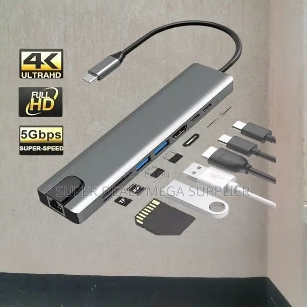 Usb-C Hub 8-in-1 Adapter With Hdmi, Sd/Tf Card Reader Ethernet Port