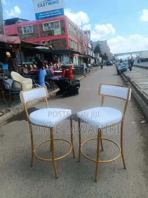 Modern High Bar Chairs, White and Gold