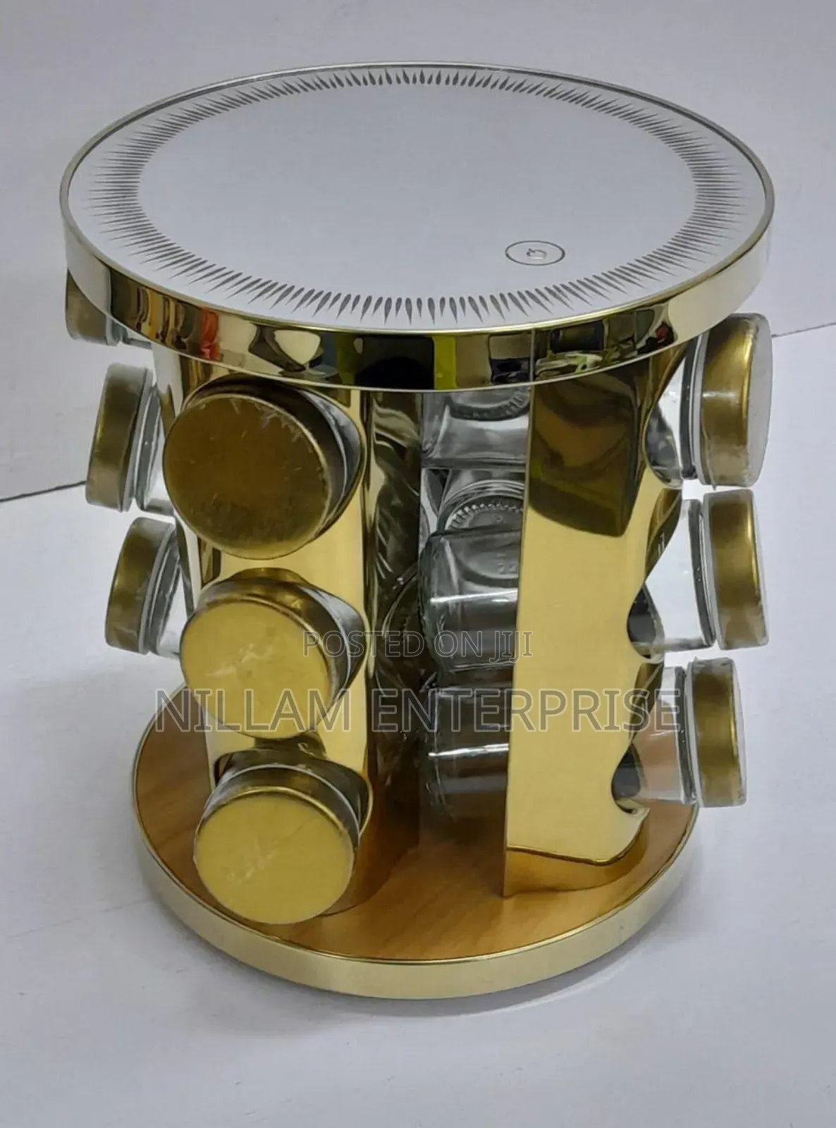 Led Touch Rotating Spice Rack +12 Glass Jars Each 100ml