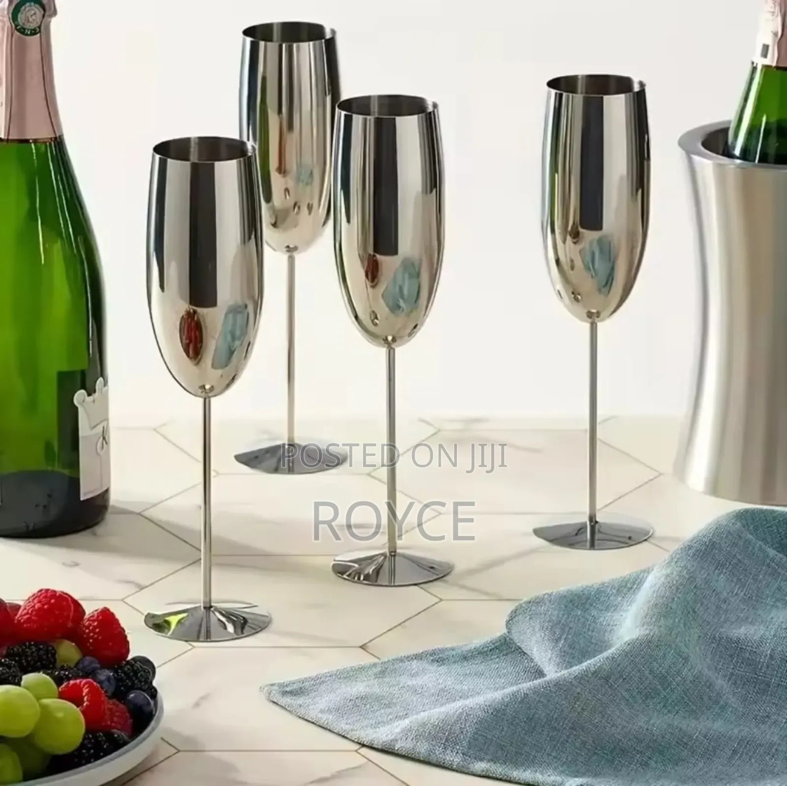 Stainless Steel Flute Champagne Glasses- 6pcs