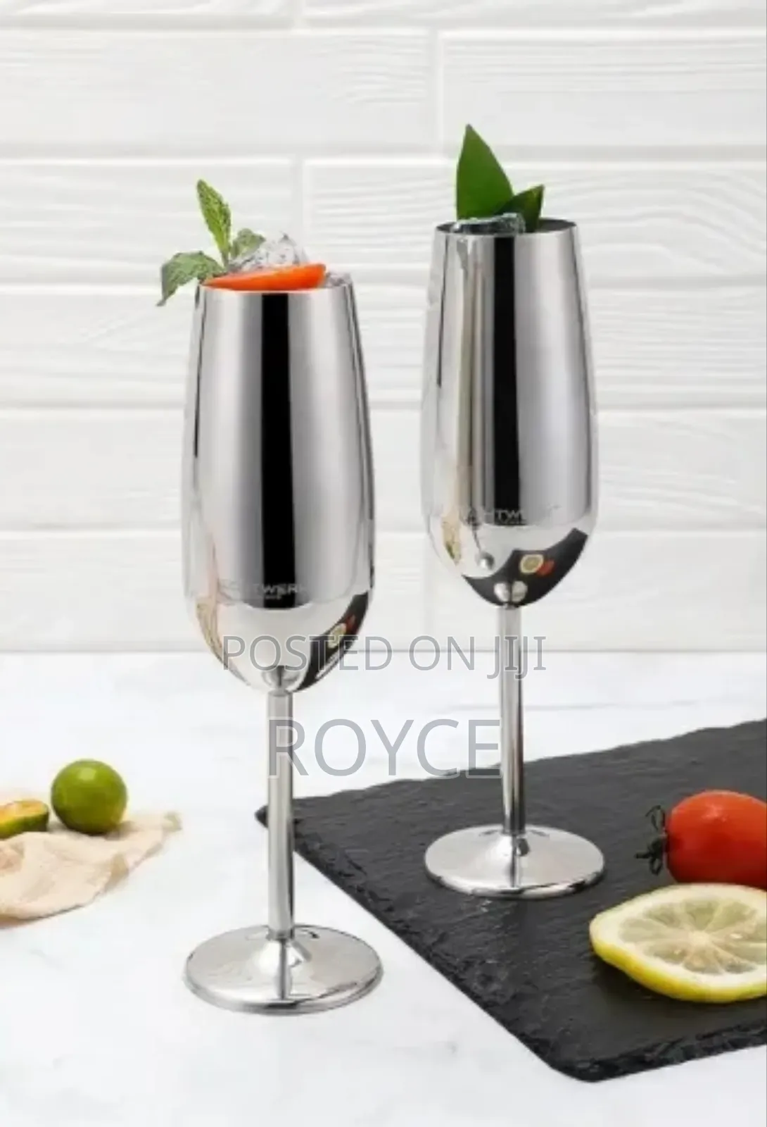 Stainless Steel Flute Champagne Glasses- 6pcs