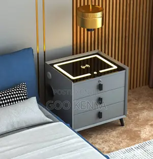 Home Cabinet; Designer Smart Nightstand With Storage Fingerprint