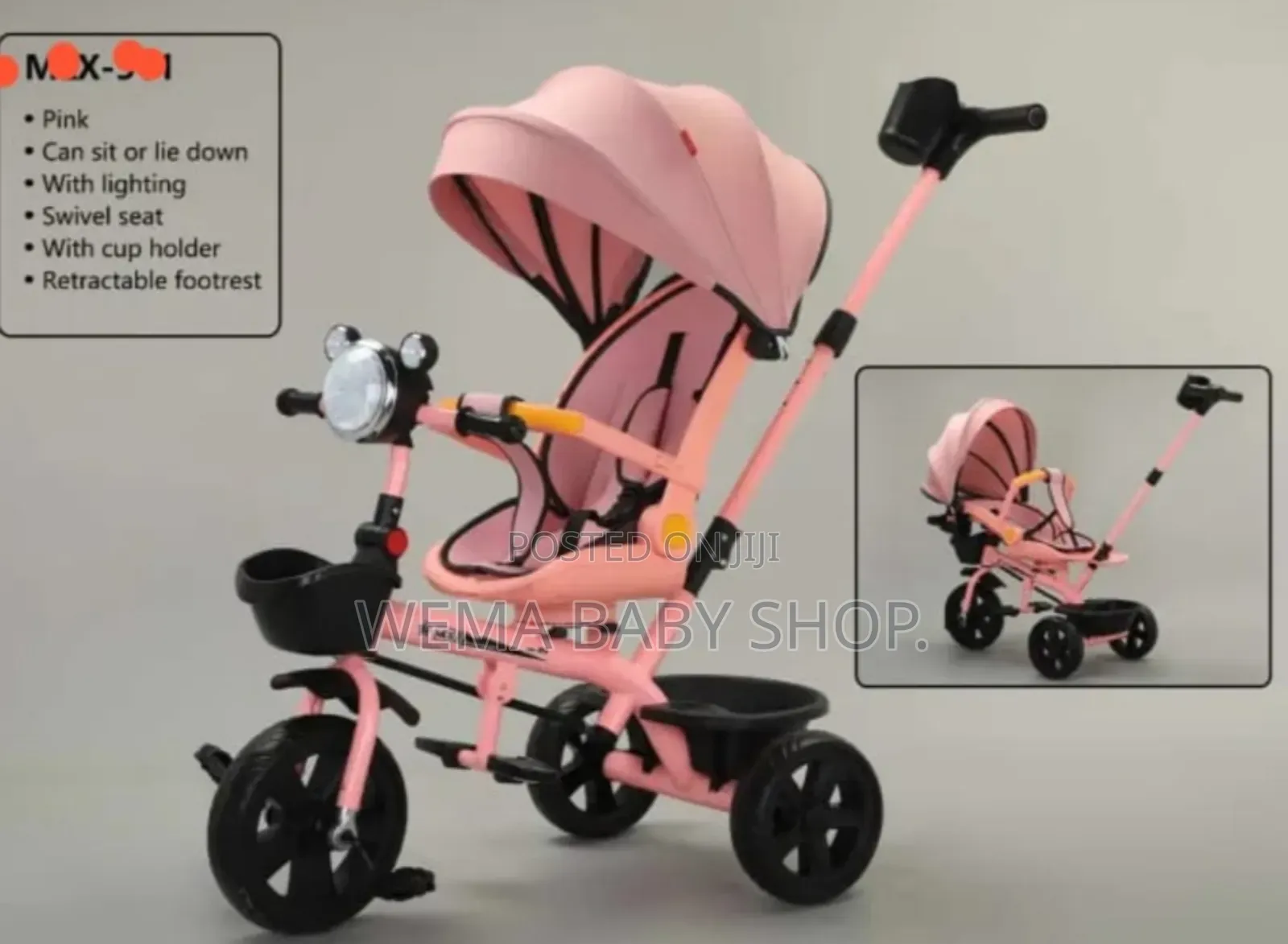 Baby Tricycle With Swivel Seat/Lights/Retractable Footrest