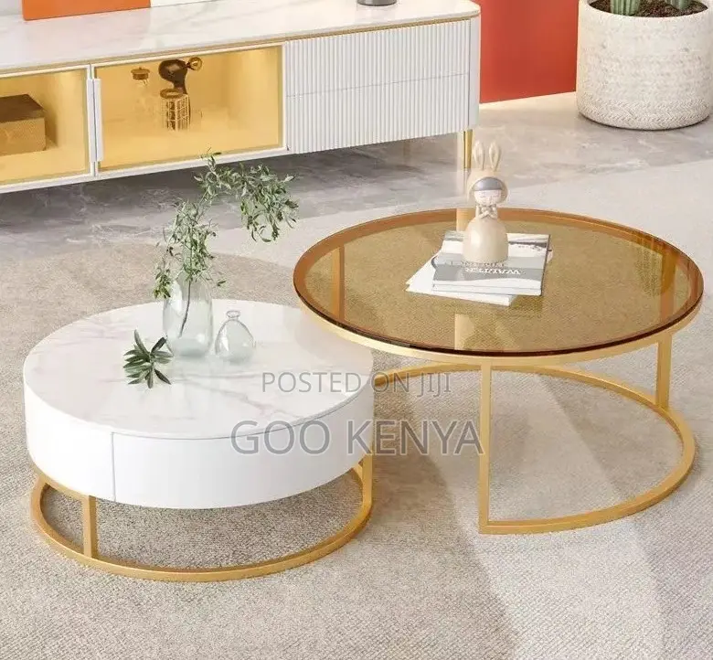 Home Table Set; Compact Sofa Coffee Table Set With C-Shape Design