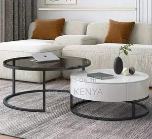 Home Table Set; Compact Sofa Coffee Table Set With C-Shape Design