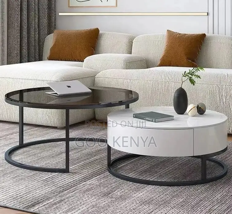 Home Table Set; Compact Sofa Coffee Table Set With C-Shape Design