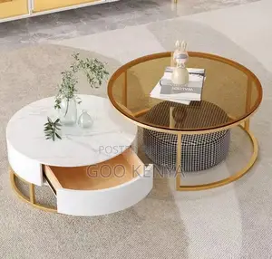 Home Table Set; Compact Sofa Coffee Table Set With C-Shape Design