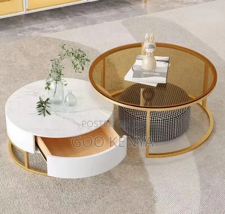 Home Table Set; Compact Sofa Coffee Table Set With C-Shape Design