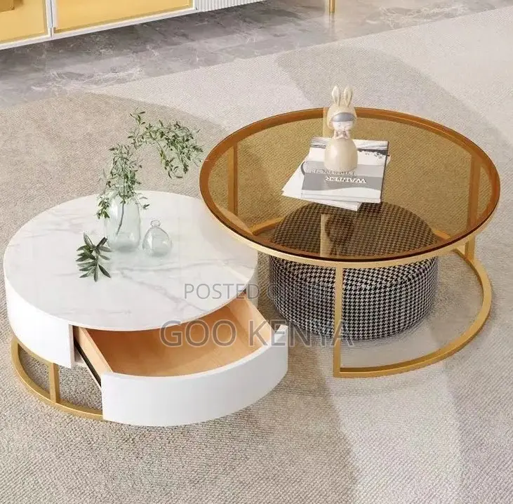 Home Table Set; Compact Sofa Coffee Table Set With C-Shape Design