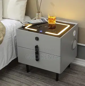 Home Cabinet; High-End Wood Metal Smart Bedside Table With Lock