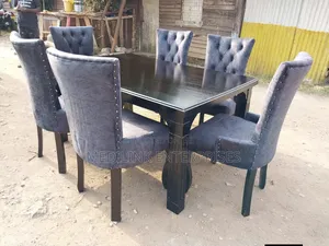 6-Seater Upholstered Solid Dinner Table Set