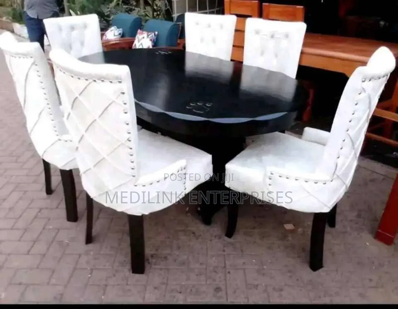 6-Seater Upholstered Chairs ,Solid Table Dinning Table Set