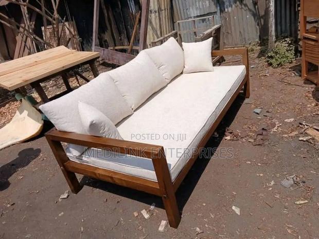 Wood Mix Upholstered 3-Seater Sofa - main view