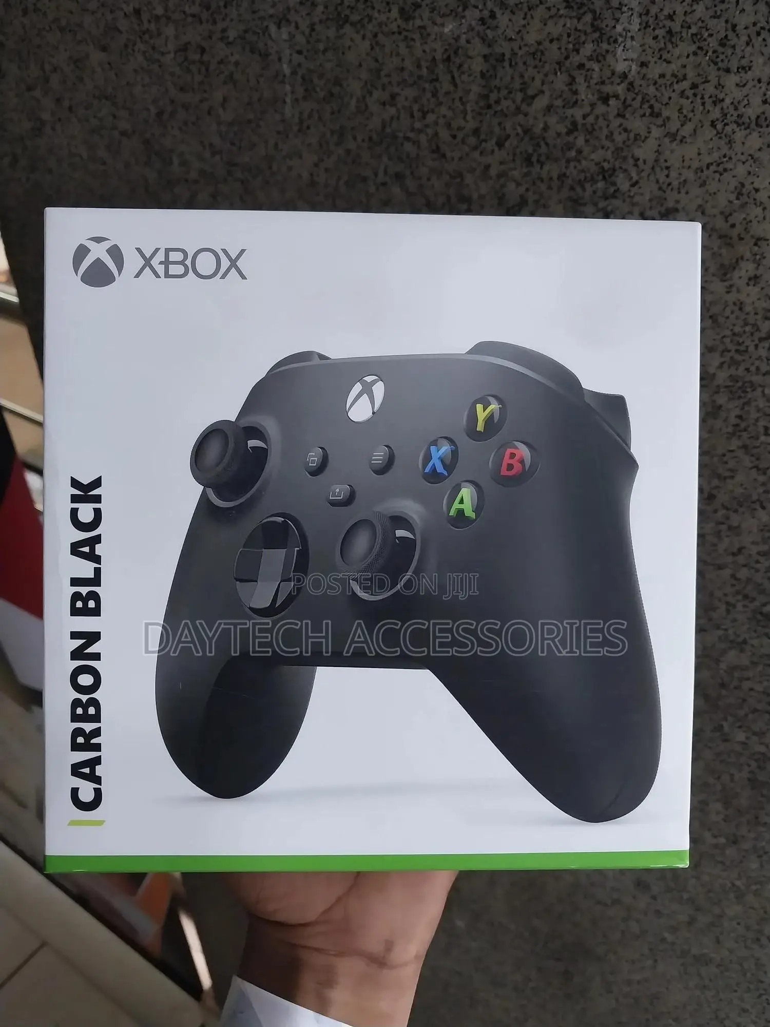 An Xbox Wireless Controller in the Carbon Black Color.