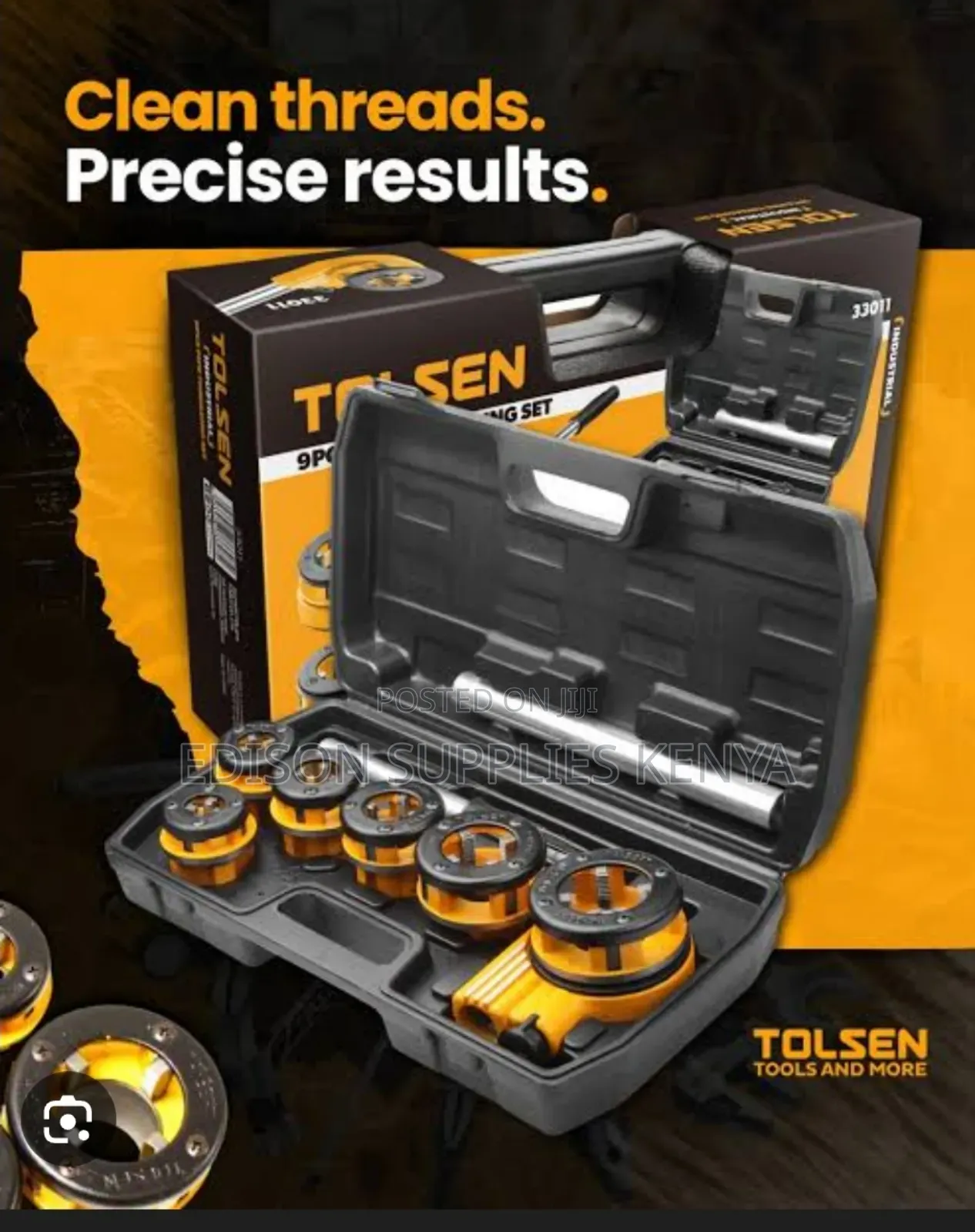 Tolsen Pipe Threading Set 9pcs Threader Ratchet Die Stock Heavy Duty
