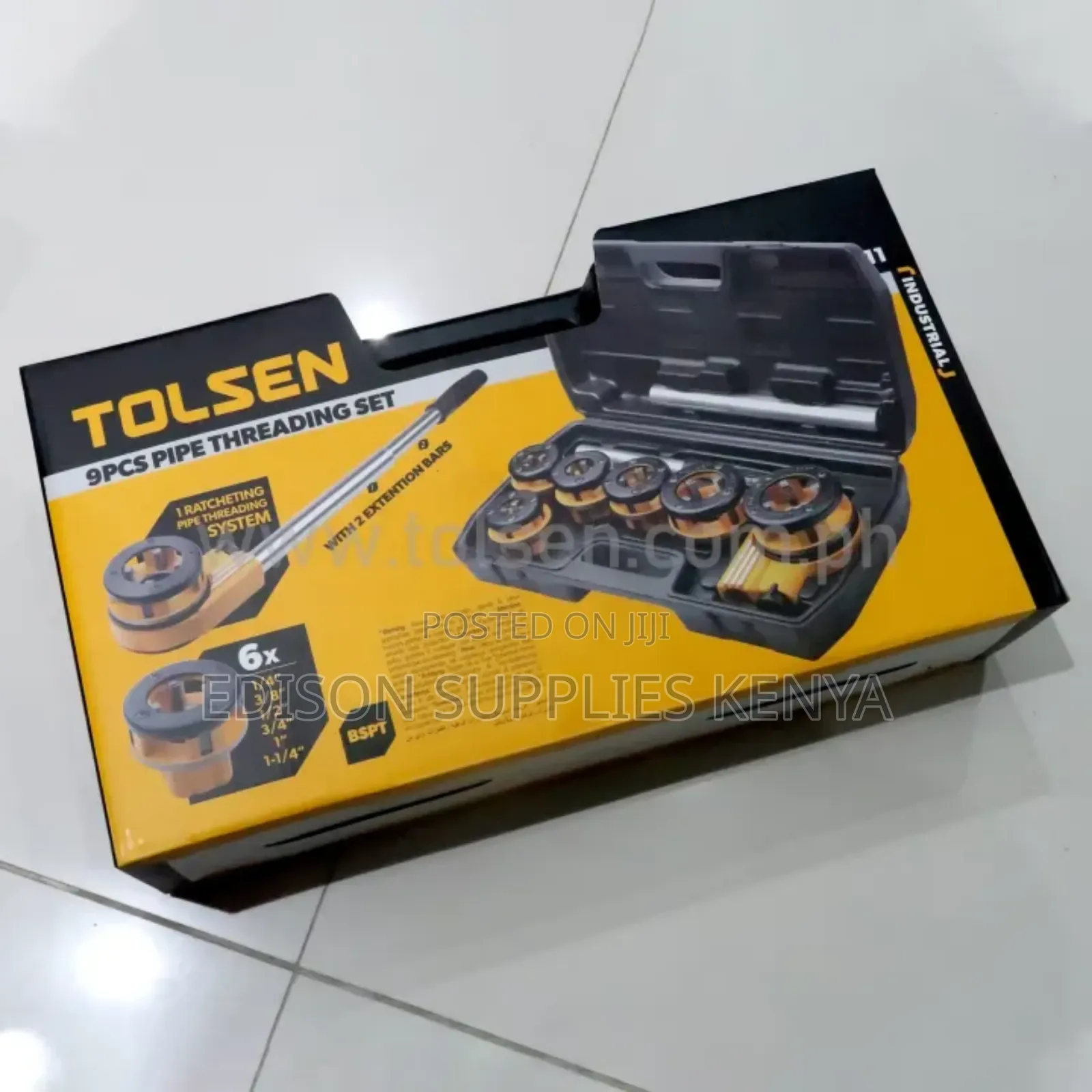 Tolsen Pipe Threading Set 9pcs Threader Ratchet Die Stock Heavy Duty