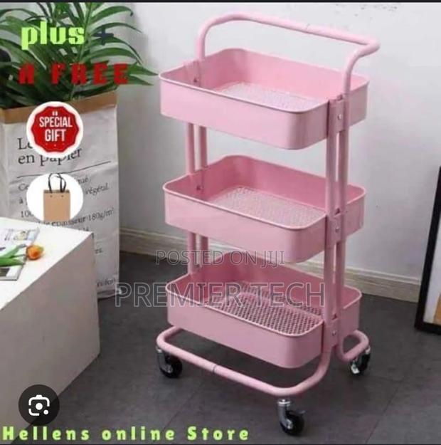 Heavy Gauge 3 Layer Mesh Trays Metallic Trolley Rack - main view