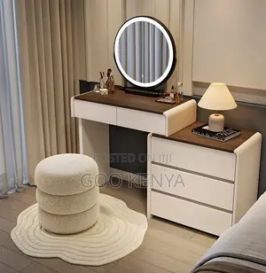 Home Dressing Table; Cream-Style Makeup Vanity With Storage Cabinet