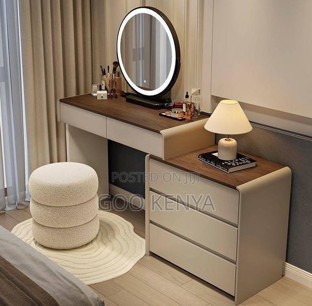 Home Dressing Table; Cream-Style Makeup Vanity With Storage Cabinet - thumbnail 2