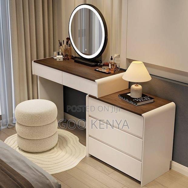 Home Dressing Table; Cream-Style Makeup Vanity With Storage Cabinet - thumbnail 3