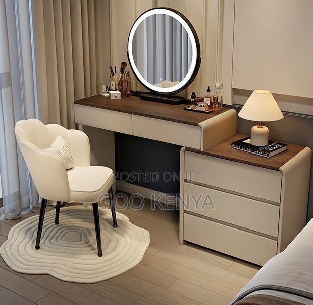 Home Dressing Table; Cream-Style Makeup Vanity With Storage Cabinet - thumbnail 5
