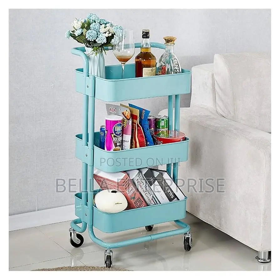 New Arrival Heavy Gauge 3 Layer Mesh Trays Metallic Trolley Rack