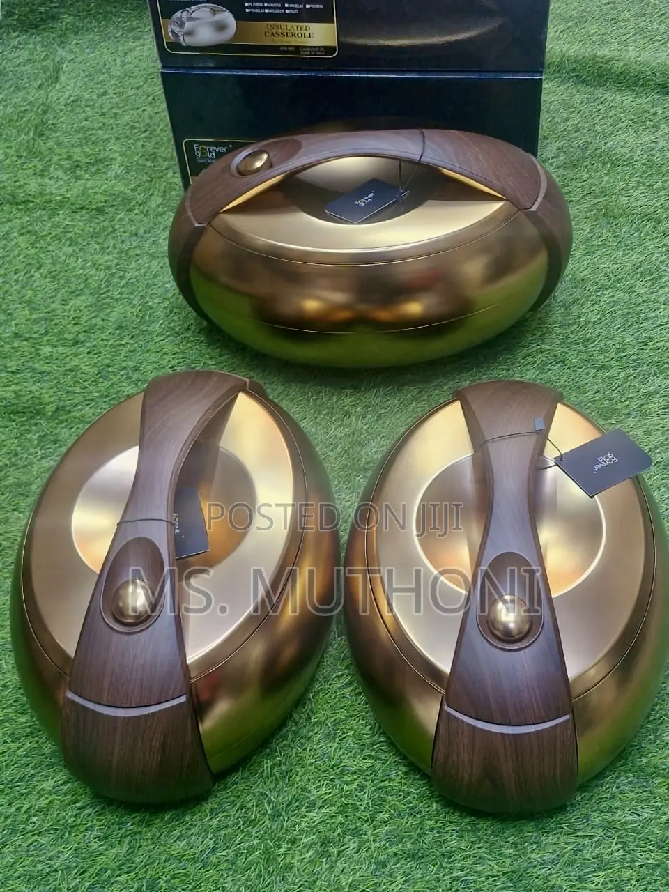 A Set of 3 Forever Gold Insulated Casseroles