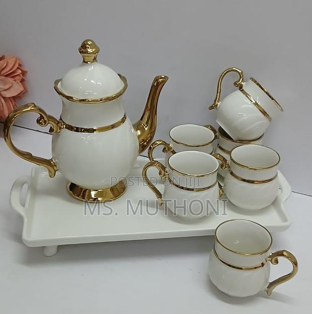 White and Gold Porcelain Ceramic Tea Set. - main view