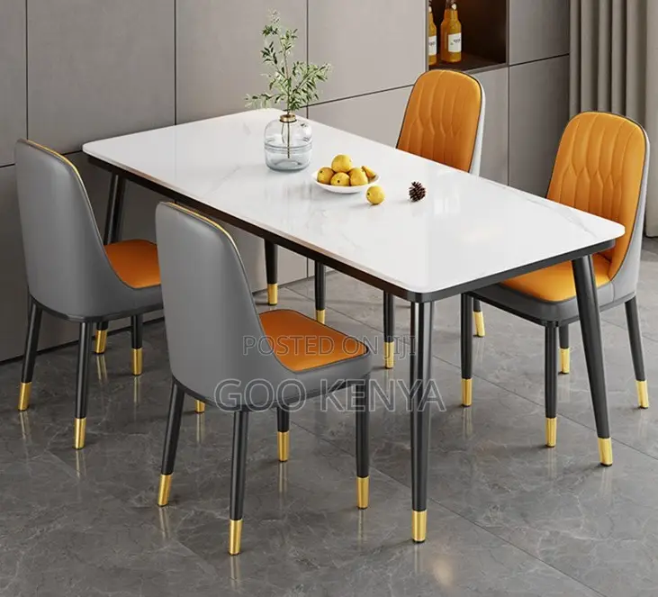 Home Dining Set; Designer Rectangular Dining Set With 4 Leather Chairs