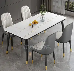 Home Dining Set; Designer Rectangular Dining Set With 4 Leather Chairs