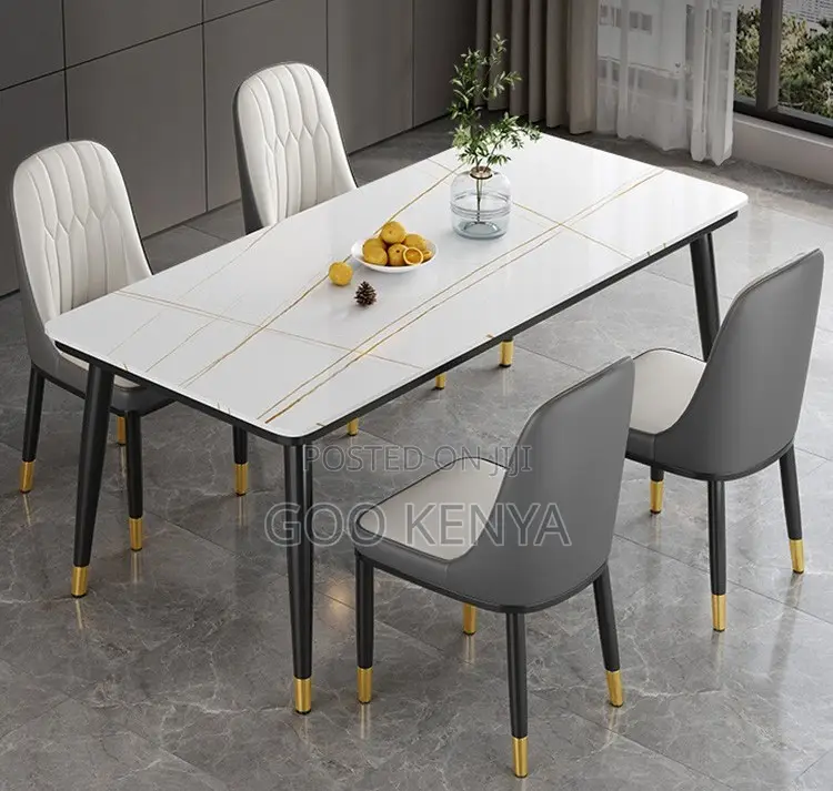 Home Dining Set; Designer Rectangular Dining Set With 4 Leather Chairs