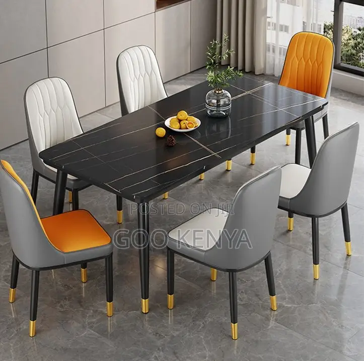 Home Dining Set; Designer Rectangular Dining Set With 4 Leather Chairs