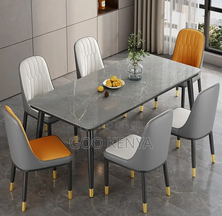 Home Dining Set; Designer Rectangular Dining Set With 4 Leather Chairs