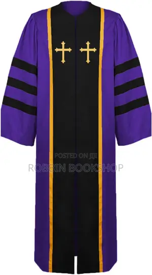 Dignified Purple Pastor's Robe / Pulpit Gown With Cross Stole