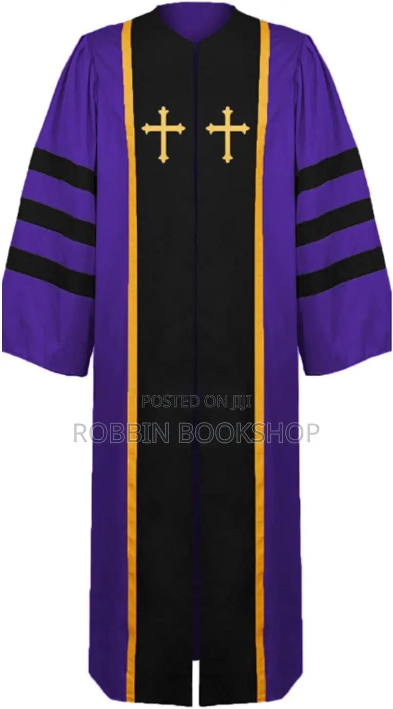 Dignified Purple Pastor's Robe / Pulpit Gown With Cross Stole