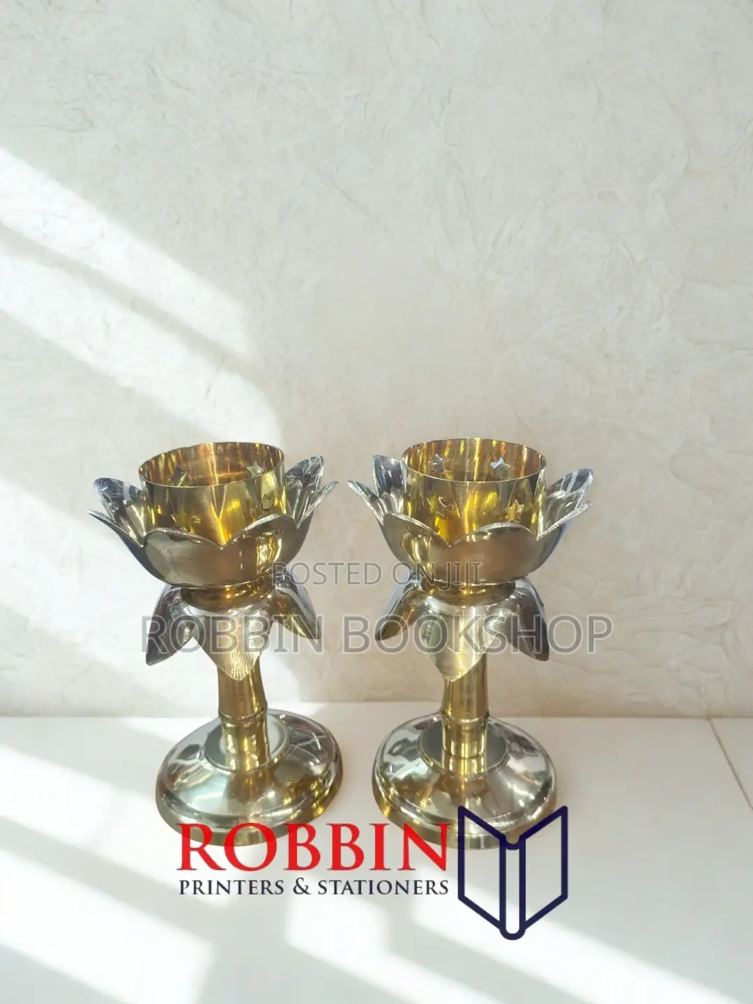 Pair of Elegant Golden Flower-Design Candle Holders