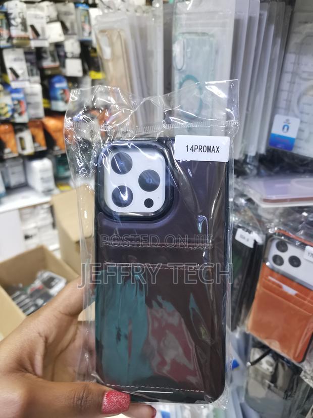 Cseoteo iPhone 14 Pro Max Leather Back Case With Card Holder - main view