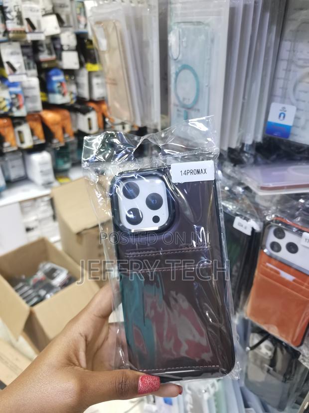 Cseoteo iPhone 14 Pro Max Leather Back Case With Card Holder - thumbnail 2