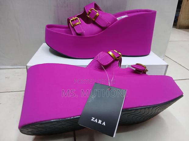 Black/Red / Purple Double-Buckle Platform Wedge Sandals. - main view