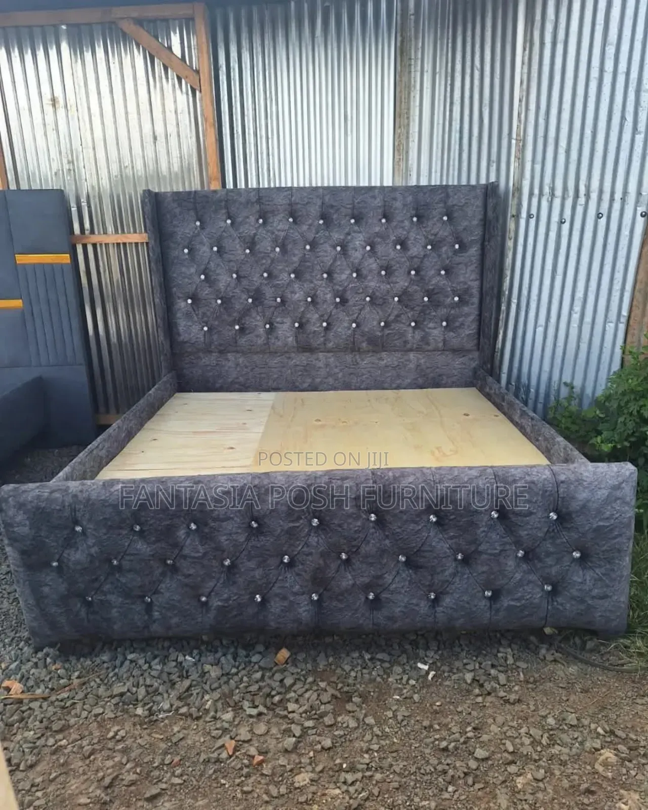 5x6 Diamond-Tufted Gray Bed Frame